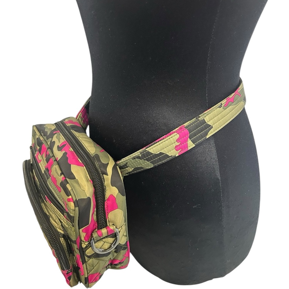 LUG Carousel Convertible Camo Green Pink Crossbody or to a Belt Bag Travel Purse - Picture 11 of 16